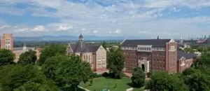 University of Denver campus from above, with University Hall, home of the College of Professional Studies, at center.